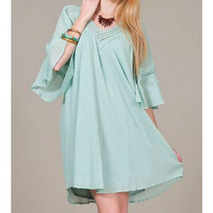 Flying Tomato Mint Green Boho Bell Sleeve Dress